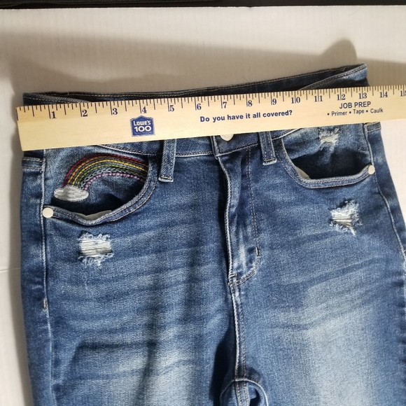 JUDY BLUE DISTRESS STRAIGHT LEG RAINBOW JEANS SIZE 3/26 - Picture 8 of 16